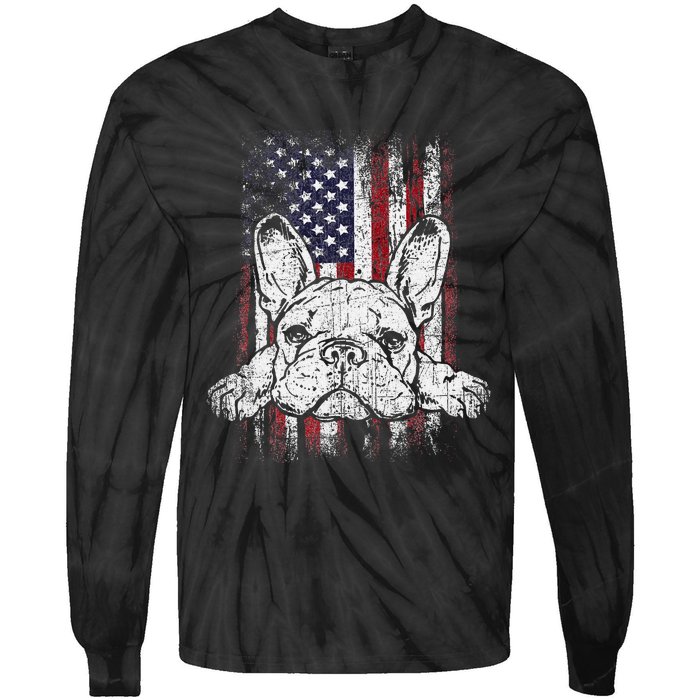 Patriotic French Bulldog American Flag Dog Tie-Dye Long Sleeve Shirt