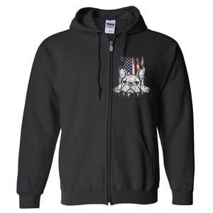 Patriotic French Bulldog American Flag Dog Full Zip Hoodie