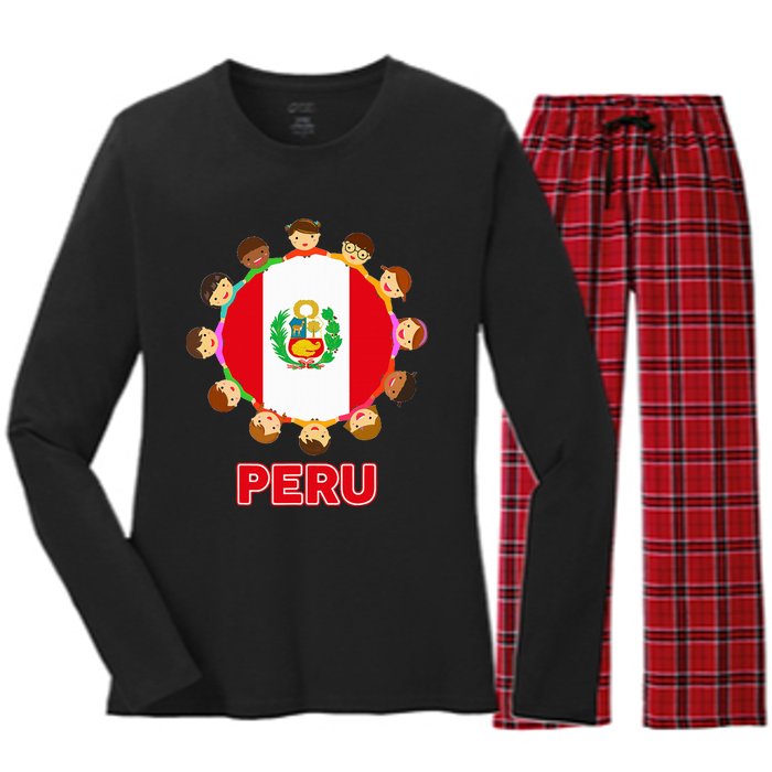 Peru Flag Baby Peruvian Hispanic Heritage Women's Long Sleeve Flannel Pajama Set 