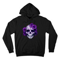 Purple Floral Black Sugar Skull Day Of The Dead Mexican Pray Hoodie