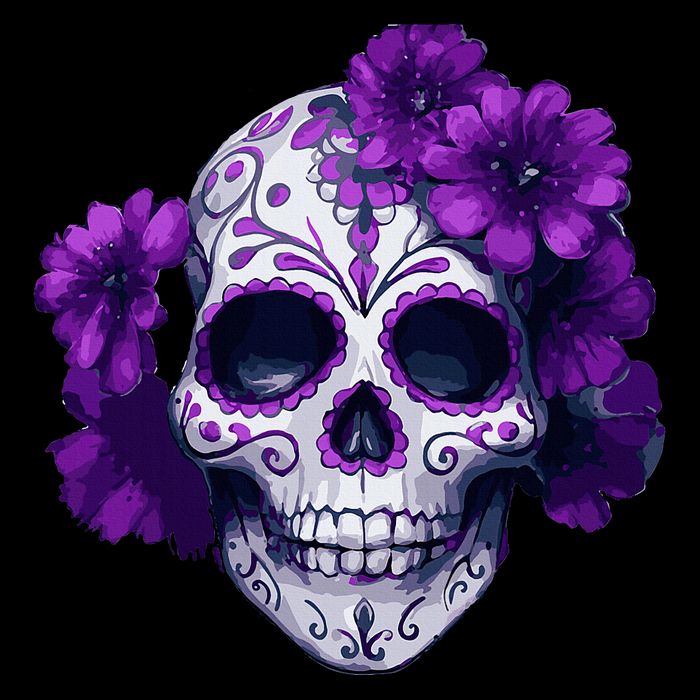 Purple Floral Black Sugar Skull Day Of The Dead Mexican Pray Zip Tote Bag