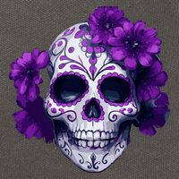 Purple Floral Black Sugar Skull Day Of The Dead Mexican Pray Cotton Canvas Backpack