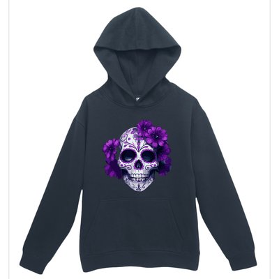 Purple Floral Black Sugar Skull Day Of The Dead Mexican Pray Urban Pullover Hoodie