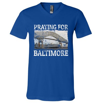 Praying For Baltimore The Baltimore Bridge Collapse V-Neck T-Shirt