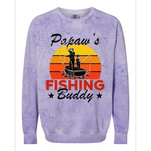 Papaws Fishing Buddy Funny Retro Dad Son Gift For Fisherman Colorblast Crewneck Sweatshirt