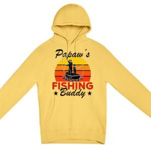 Papaws Fishing Buddy Funny Retro Dad Son Gift For Fisherman Premium Pullover Hoodie