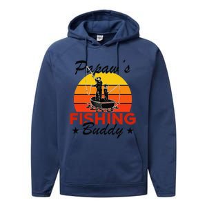 Papaws Fishing Buddy Funny Retro Dad Son Gift For Fisherman Performance Fleece Hoodie