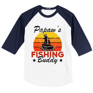 Papaws Fishing Buddy Funny Retro Dad Son Gift For Fisherman Baseball Sleeve Shirt