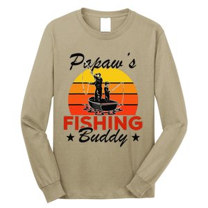 Papaws Fishing Buddy Funny Retro Dad Son Gift For Fisherman Long Sleeve Shirt