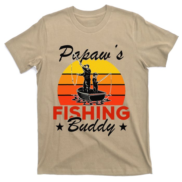 Papaws Fishing Buddy Funny Retro Dad Son Gift For Fisherman T-Shirt