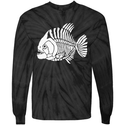 Piranha Fish Bone Design Tie-Dye Long Sleeve Shirt