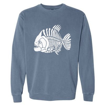 Piranha Fish Bone Design Garment-Dyed Sweatshirt