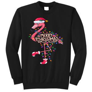 Pink Flamingo Christmas Lighting Xmas Tree Santa Hat Pajama Sweatshirt