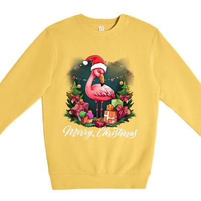 Pink Flamingo Christmas Lighting Xmas Tree Santa Hat Pajama Gift Premium Crewneck Sweatshirt