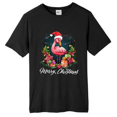 Pink Flamingo Christmas Lighting Xmas Tree Santa Hat Pajama Gift Tall Fusion ChromaSoft Performance T-Shirt