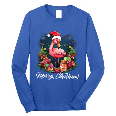 Pink Flamingo Christmas Lighting Xmas Tree Santa Hat Pajama Gift Long Sleeve Shirt