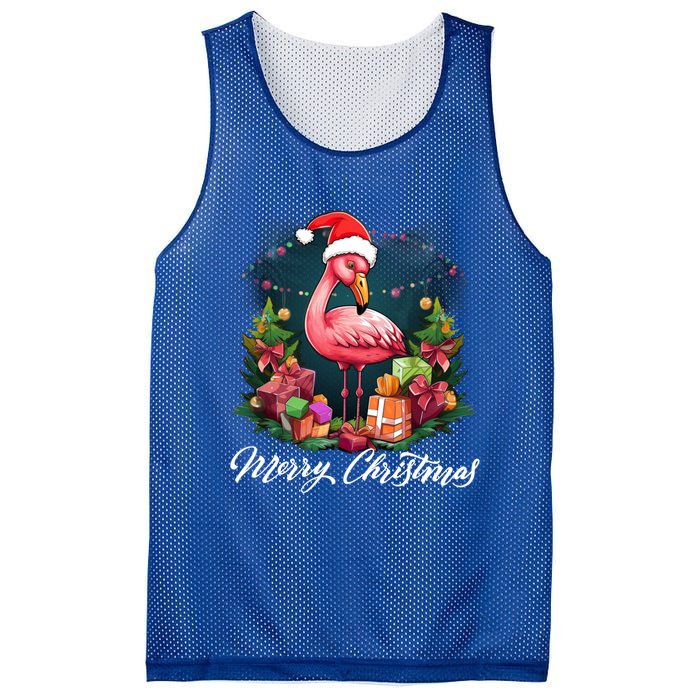 Pink Flamingo Christmas Lighting Xmas Tree Santa Hat Pajama Gift Mesh Reversible Basketball Jersey Tank