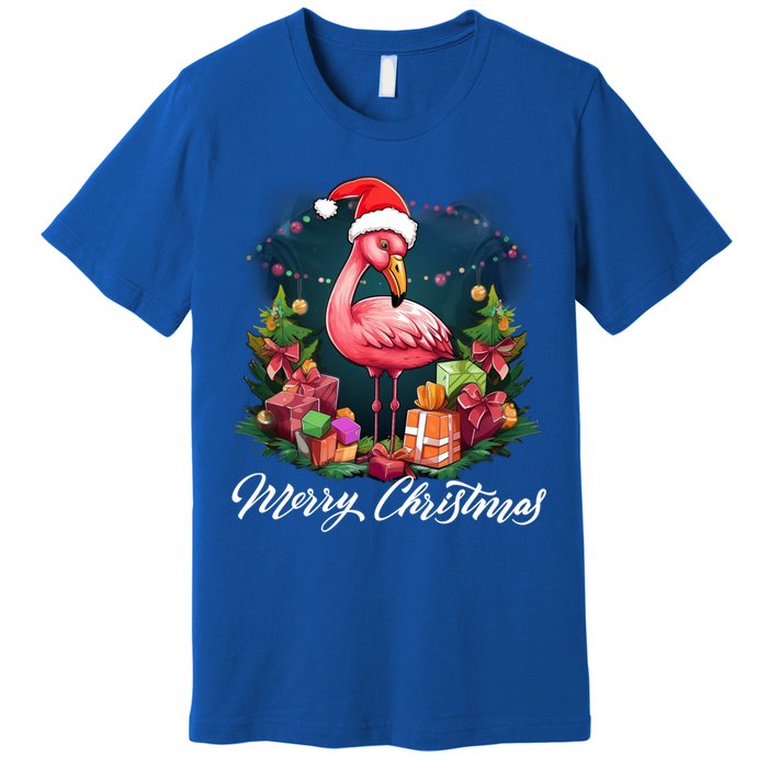 Pink Flamingo Christmas Lighting Xmas Tree Santa Hat Pajama Gift Premium T-Shirt