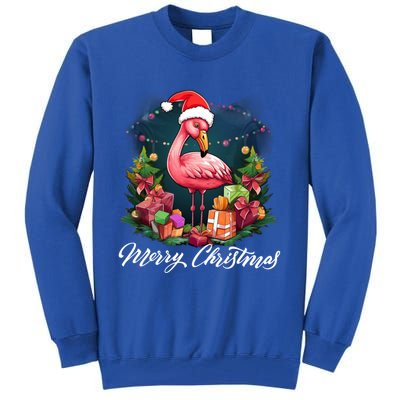 Pink Flamingo Christmas Lighting Xmas Tree Santa Hat Pajama Gift Tall Sweatshirt