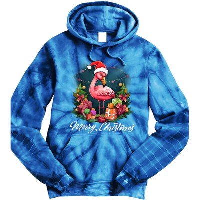 Pink Flamingo Christmas Lighting Xmas Tree Santa Hat Pajama Gift Tie Dye Hoodie