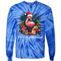 Pink Flamingo Christmas Lighting Xmas Tree Santa Hat Pajama Gift Tie-Dye Long Sleeve Shirt