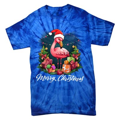 Pink Flamingo Christmas Lighting Xmas Tree Santa Hat Pajama Gift Tie-Dye T-Shirt