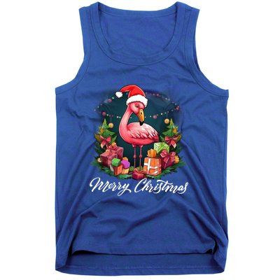 Pink Flamingo Christmas Lighting Xmas Tree Santa Hat Pajama Gift Tank Top