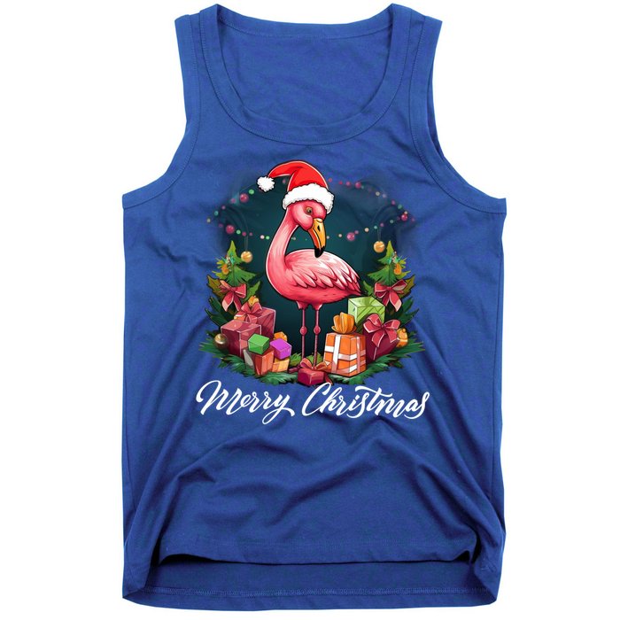 Pink Flamingo Christmas Lighting Xmas Tree Santa Hat Pajama Gift Tank Top