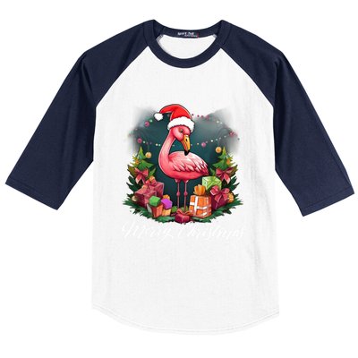 Pink Flamingo Christmas Lighting Xmas Tree Santa Hat Pajama Gift Baseball Sleeve Shirt