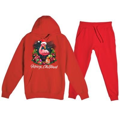 Pink Flamingo Christmas Lighting Xmas Tree Santa Hat Pajama Gift Premium Hooded Sweatsuit Set