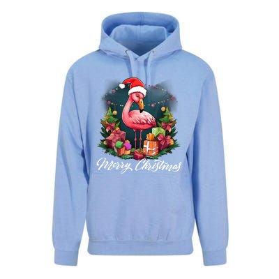 Pink Flamingo Christmas Lighting Xmas Tree Santa Hat Pajama Gift Unisex Surf Hoodie