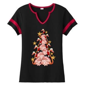 Pink Flamingo Christmas Tree Cute Flamingos Holiday DéCor Great Gift Ladies Halftime Notch Neck Tee