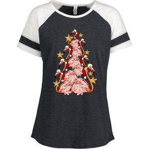 Pink Flamingo Christmas Tree Cute Flamingos Holiday DéCor Great Gift Enza Ladies Jersey Colorblock Tee