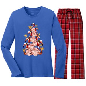 Pink Flamingo Christmas Tree Cute Flamingos Holiday DéCor Great Gift Women's Long Sleeve Flannel Pajama Set 