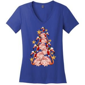 Pink Flamingo Christmas Tree Cute Flamingos Holiday DéCor Great Gift Women's V-Neck T-Shirt