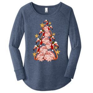 Pink Flamingo Christmas Tree Cute Flamingos Holiday DéCor Great Gift Women's Perfect Tri Tunic Long Sleeve Shirt