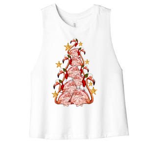 Pink Flamingo Christmas Tree Cute Flamingos Holiday DéCor Great Gift Women's Racerback Cropped Tank