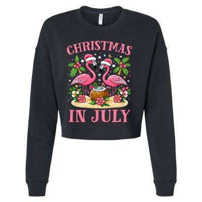 Pink Flamingo Christmas In July Beach Summer Vacation Cropped Pullover Crew