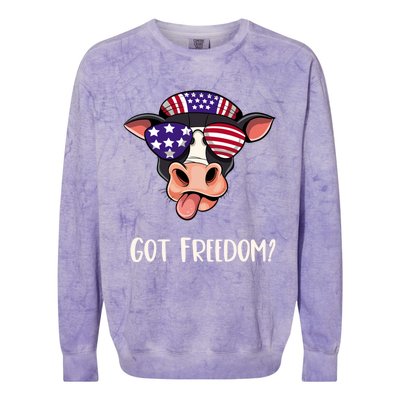 Patriotic Funny Cow Gift Fourth July Us Flag Sunglasses Gift Colorblast Crewneck Sweatshirt