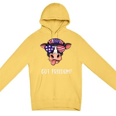 Patriotic Funny Cow Gift Fourth July Us Flag Sunglasses Gift Premium Pullover Hoodie