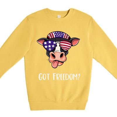 Patriotic Funny Cow Gift Fourth July Us Flag Sunglasses Gift Premium Crewneck Sweatshirt