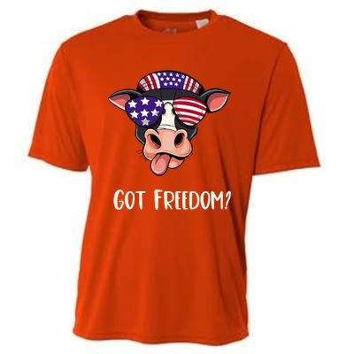 Patriotic Funny Cow Gift Fourth July Us Flag Sunglasses Gift Cooling Performance Crew T-Shirt