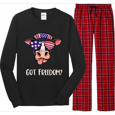 Patriotic Funny Cow Gift Fourth July Us Flag Sunglasses Gift Long Sleeve Pajama Set