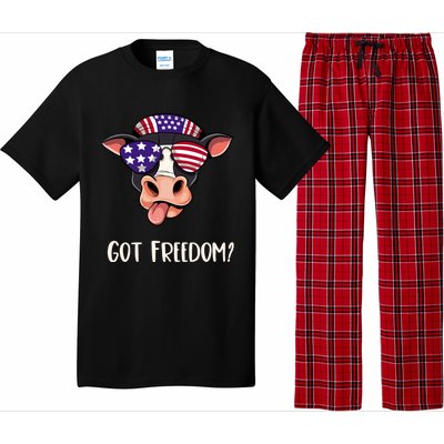 Patriotic Funny Cow Gift Fourth July Us Flag Sunglasses Gift Pajama Set