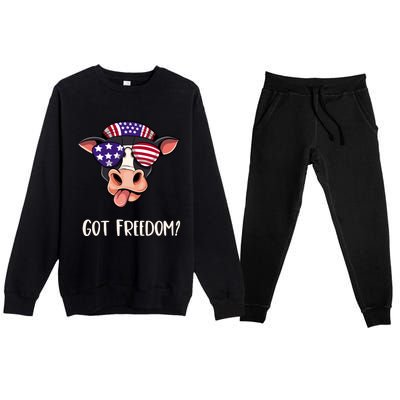 Patriotic Funny Cow Gift Fourth July Us Flag Sunglasses Gift Premium Crewneck Sweatsuit Set