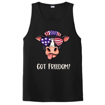 Patriotic Funny Cow Gift Fourth July Us Flag Sunglasses Gift PosiCharge Competitor Tank