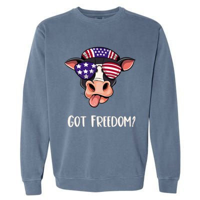 Patriotic Funny Cow Gift Fourth July Us Flag Sunglasses Gift Garment-Dyed Sweatshirt