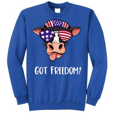 Patriotic Funny Cow Gift Fourth July Us Flag Sunglasses Gift Sweatshirt