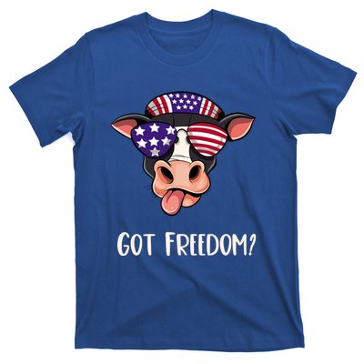 Patriotic Funny Cow Gift Fourth July Us Flag Sunglasses Gift T-Shirt