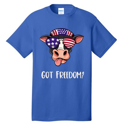 Patriotic Funny Cow Gift Fourth July Us Flag Sunglasses Gift Tall T-Shirt